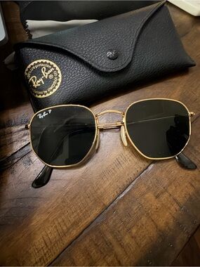 Ray-Ban Gold Frame Sunglasses with Black Lenses